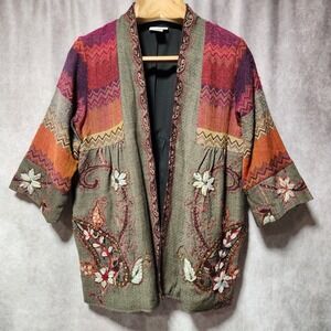 Soft Surroundings Izmir Wool Embroidered Tapestry Open Front Jacket Petite Large